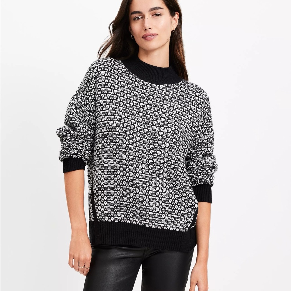 LOFT Tipped Textured Stitch Mock Neck Sweater